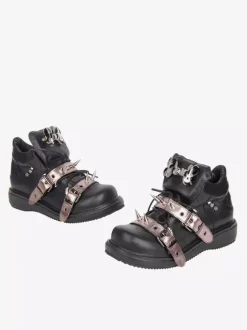 Chaussures Gothic Lolita noires à rivets en cuir PU et talon compensé
