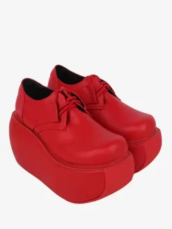 Chaussures gothiques Lolita Ture rouge métallisé à lacets escarpins Lolita en cuir PU à bout rond
