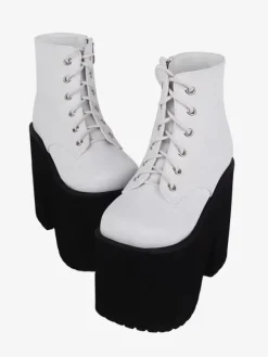 Chaussures gothiques Lolita avec 艙illets métalliques blancs escarpins Lolita en cuir PU à bout rond