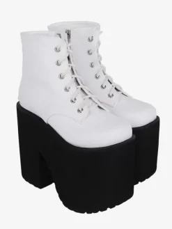 Chaussures gothiques Lolita avec 艙illets métalliques blancs escarpins Lolita en cuir PU à bout rond