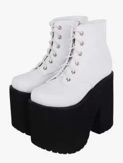 Chaussures gothiques Lolita avec 艙illets métalliques blancs escarpins Lolita en cuir PU à bout rond