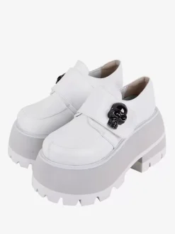 Chaussures gothiques Lolita avec détails en métal et squelette blanc chaussures Lolita en cuir PU à bout rond
