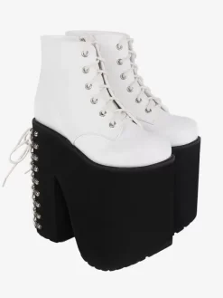 Chaussures gothiques Lolita avec 艙illets métalliques blancs bout rond chaussures Lolita en cuir PU