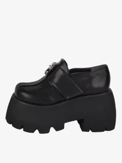 Chaussures gothiques Lolita avec croix noire détails en métal bout rond chaussures Lolita en cuir PU