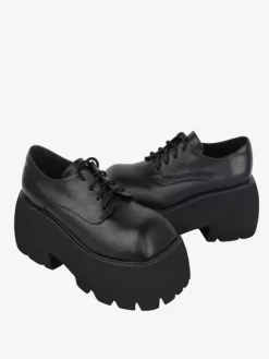 Chaussures gothiques Lolita noires à lacets en cuir PU à talons compensés chaussures Lolita