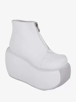 Chaussures gothiques Lolita avec détails en métal blanc chaussures Lolita à talons compensés en cuir PU métallisé