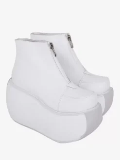 Chaussures gothiques Lolita avec détails en métal blanc chaussures Lolita à talons compensés en cuir PU métallisé