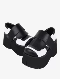 Chaussures gothiques Lolita noires chaussures Lolita en cuir PU à bout rond et bicolore