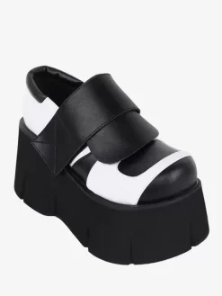 Chaussures gothiques Lolita noires chaussures Lolita en cuir PU à bout rond et bicolore