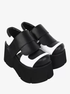 Chaussures gothiques Lolita noires chaussures Lolita en cuir PU à bout rond et bicolore