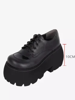 Chaussures gothiques épais Lolita noires en cuir PU à bout rond