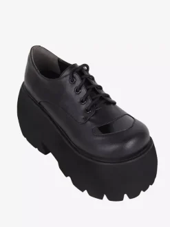 Chaussures gothiques épais Lolita noires en cuir PU à bout rond