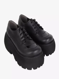 Chaussures gothiques épais Lolita noires en cuir PU à bout rond