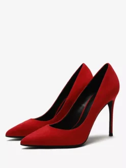 Chaussures habillées à talons aiguilles et bout pointu en daim à talons hauts rouges