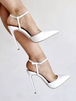 Chaussures habillées blanches à talons hauts et bout pointu avec bride arrière