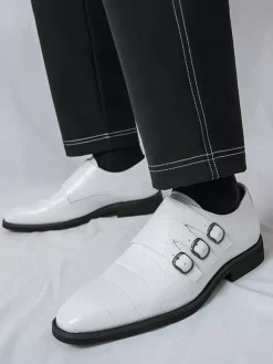 Chaussures habillées blanches pour hommes bout rond détail boucle style décontracté