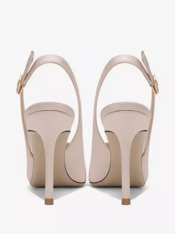 Chaussures habillées en satin pour femmes bout pointu bride arrière idéales pour les fêtes et les mariages.