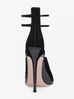 Chaussures habillées noires à talons hauts et bout pointu avec bride à la cheville pour femmes