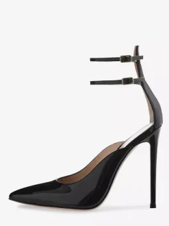 Chaussures habillées noires à talons hauts et bout pointu avec bride à la cheville pour femmes