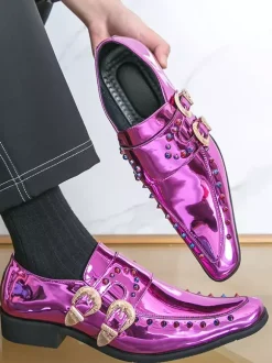 Chaussures habillées pour hommes bout carré métallisé boucle perlée
