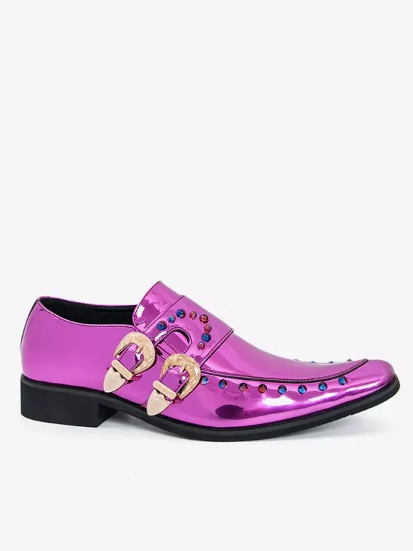 Chaussures habillées pour hommes bout carré métallisé boucle perlée