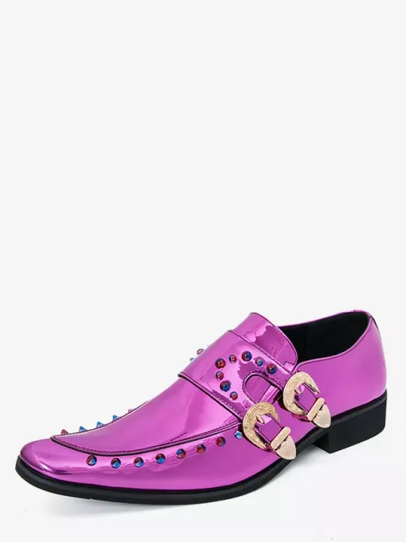 Chaussures habillées pour hommes bout carré métallisé boucle perlée