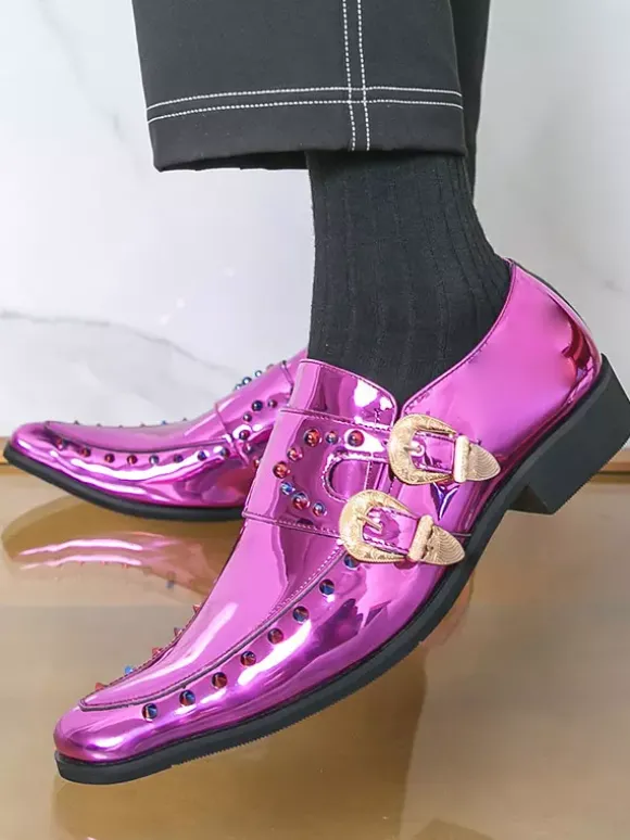 Chaussures habillées pour hommes bout carré métallisé boucle perlée