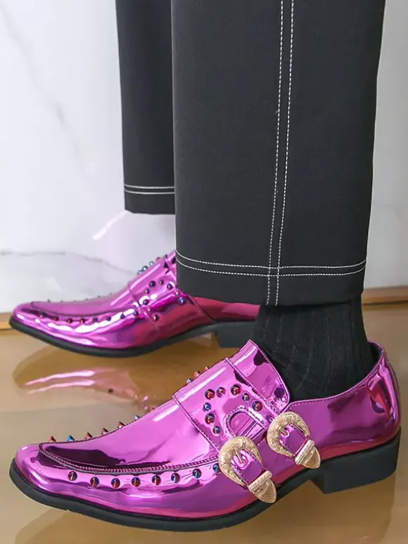 Chaussures habillées pour hommes bout carré métallisé boucle perlée