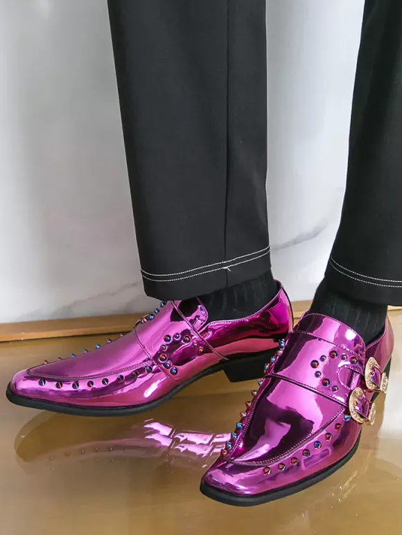 Chaussures habillées pour hommes bout carré métallisé boucle perlée
