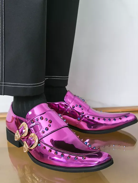 Chaussures habillées pour hommes bout carré métallisé boucle perlée