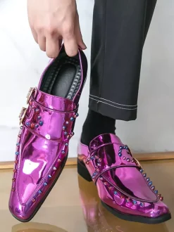 Chaussures habillées pour hommes bout carré métallisé boucle perlée