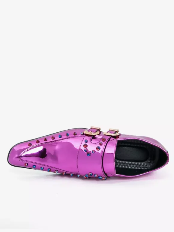 Chaussures habillées pour hommes bout carré métallisé boucle perlée