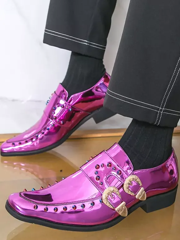 Chaussures habillées pour hommes bout carré métallisé boucle perlée