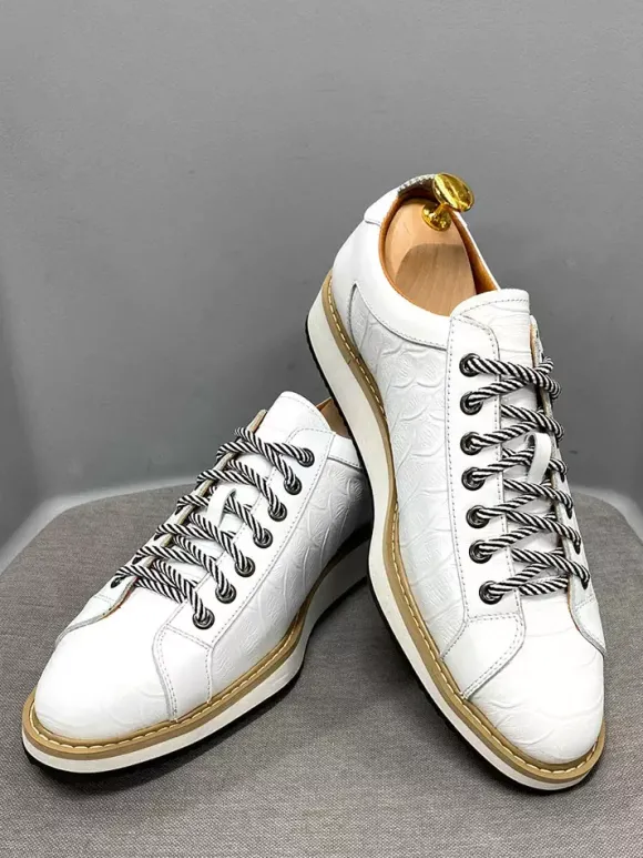 Chaussures habillées pour hommes motif crocodile à lacets faites à la main en cuir véritable