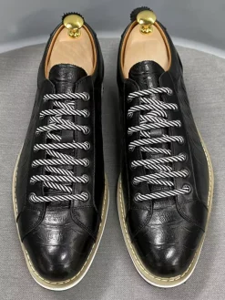 Chaussures habillées pour hommes motif crocodile à lacets faites à la main en cuir véritable