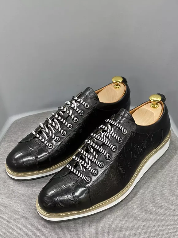 Chaussures habillées pour hommes motif crocodile à lacets faites à la main en cuir véritable