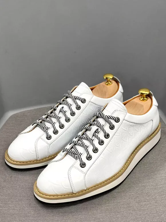 Chaussures habillées pour hommes motif crocodile à lacets faites à la main en cuir véritable
