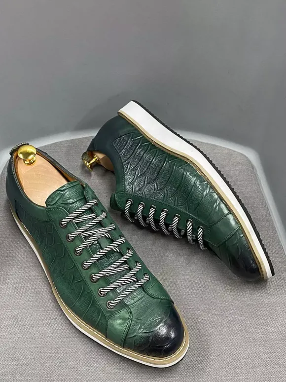 Chaussures habillées pour hommes motif crocodile à lacets faites à la main en cuir véritable