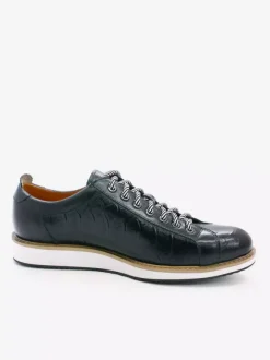 Chaussures habillées pour hommes motif crocodile à lacets faites à la main en cuir véritable