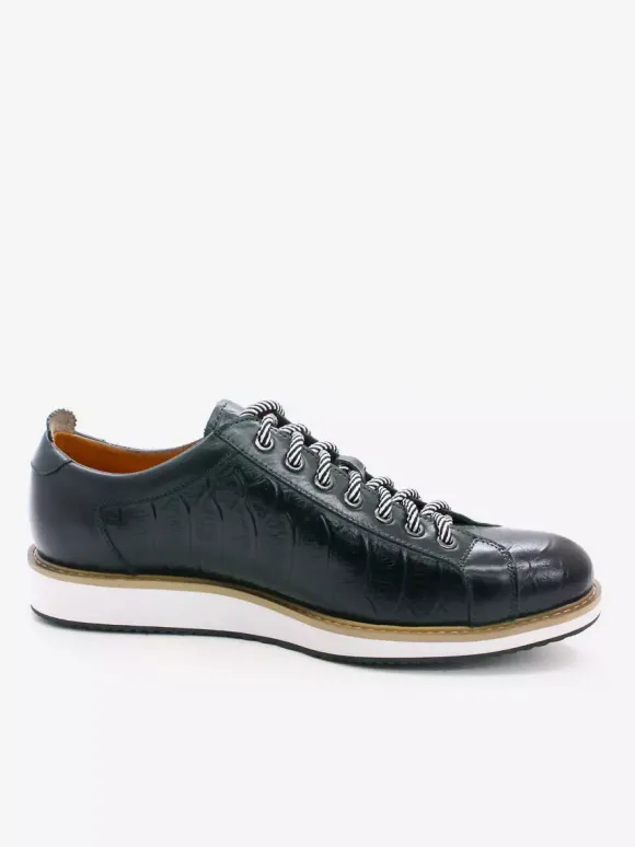 Chaussures habillées pour hommes motif crocodile à lacets faites à la main en cuir véritable
