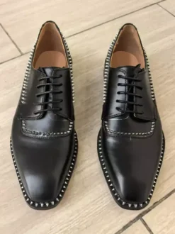 Chaussures habillées pour hommes bout carré noir strass lacets chaussures de mariage et de bal.