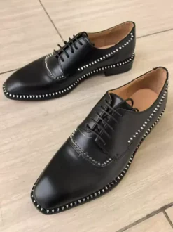 Chaussures habillées pour hommes bout carré noir strass lacets chaussures de mariage et de bal.