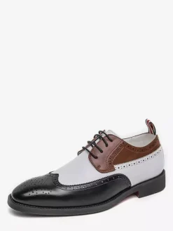 Chaussures habillées pour hommes bout rond talons bas couleurs contrastées derbies