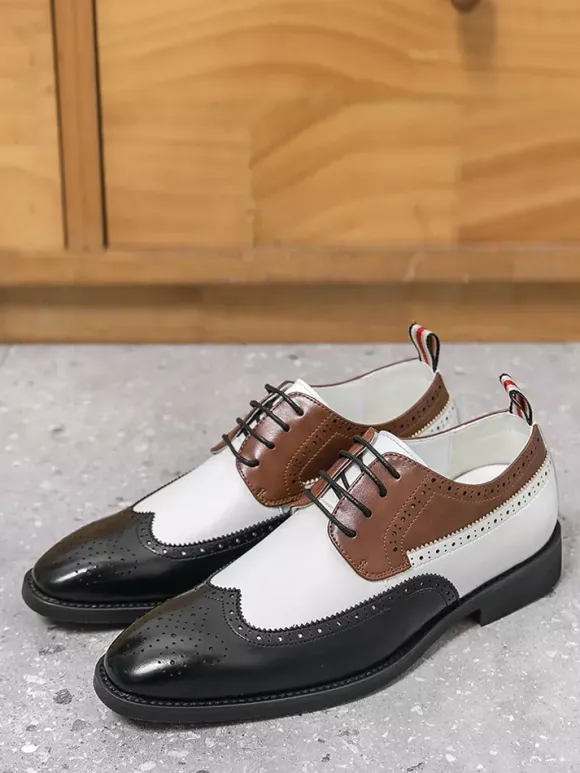 Chaussures habillées pour hommes bout rond talons bas couleurs contrastées derbies