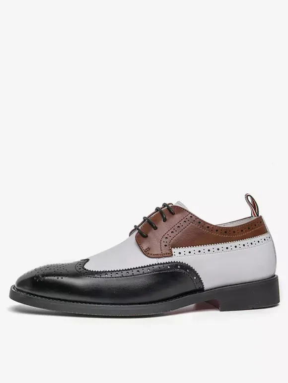 Chaussures habillées pour hommes bout rond talons bas couleurs contrastées derbies