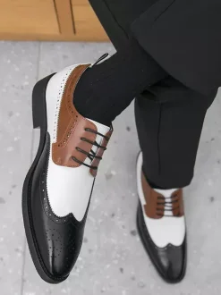 Chaussures habillées pour hommes bout rond talons bas couleurs contrastées derbies