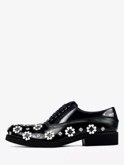 Chaussures habillées pour homme élégantes à bout rond en cuir de vachette à fleurs