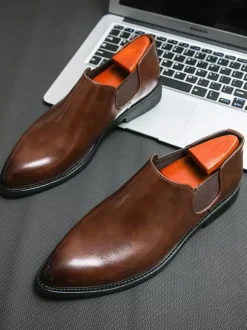 Chaussures habillées pour hommes à enfiler bout pointu en cuir synthétique semelle en caoutchouc antidérapante style Chelsea chaussures décontractées à talon bas