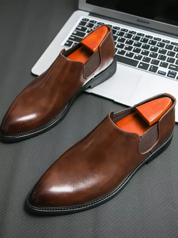 Chaussures habillées pour hommes à enfiler bout pointu en cuir synthétique semelle en caoutchouc antidérapante style Chelsea chaussures décontractées à talon bas