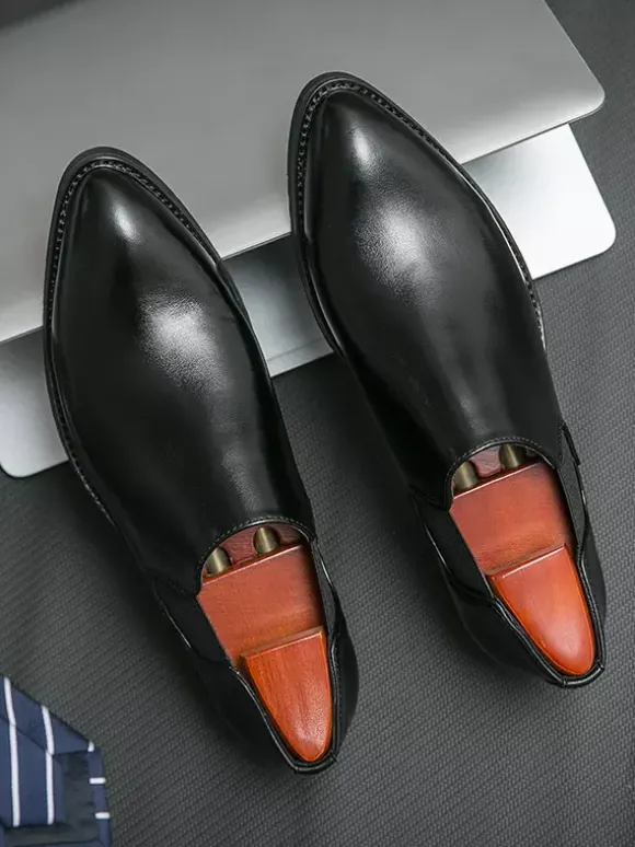 Chaussures habillées pour hommes à enfiler bout pointu en cuir synthétique semelle en caoutchouc antidérapante style Chelsea chaussures décontractées à talon bas